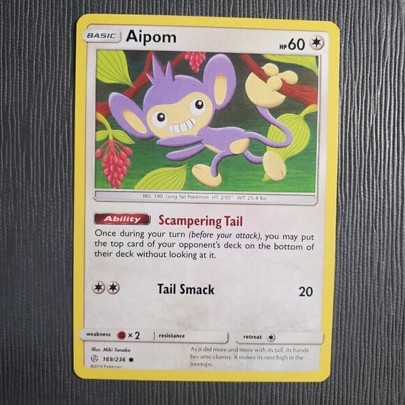 Pokemon TCG - Aipom - 169/236 - Cosmic Eclipse -  Colorless - Common - 2019 - HP - Picture 3 of 3